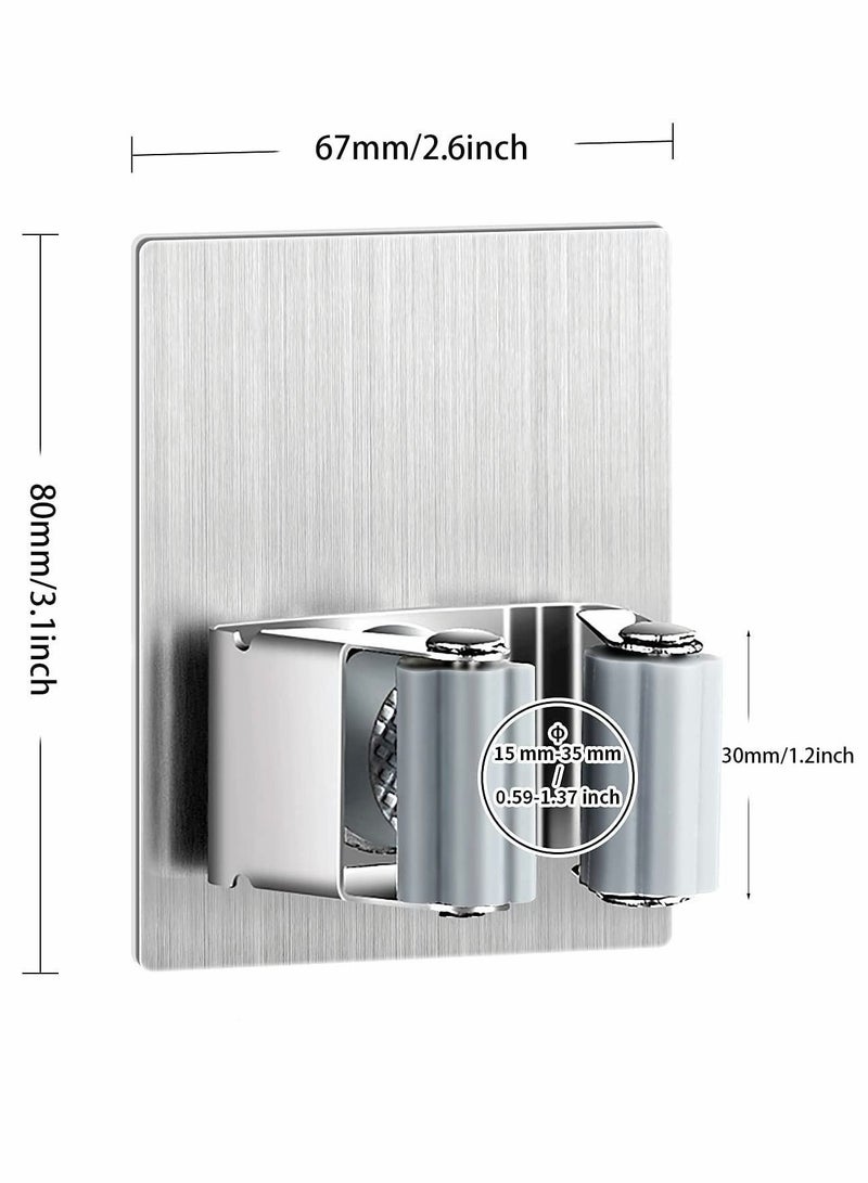 NIBEMINENT Mop Broom Holder, 3PCS Wall Mounted Clip Grippers, Self-Adhesive No Drilling Racks, Anti-Slip Utility Hooks for Home, Bathroom, Kitchen, Garden, Garage (Silver)  - Image 2