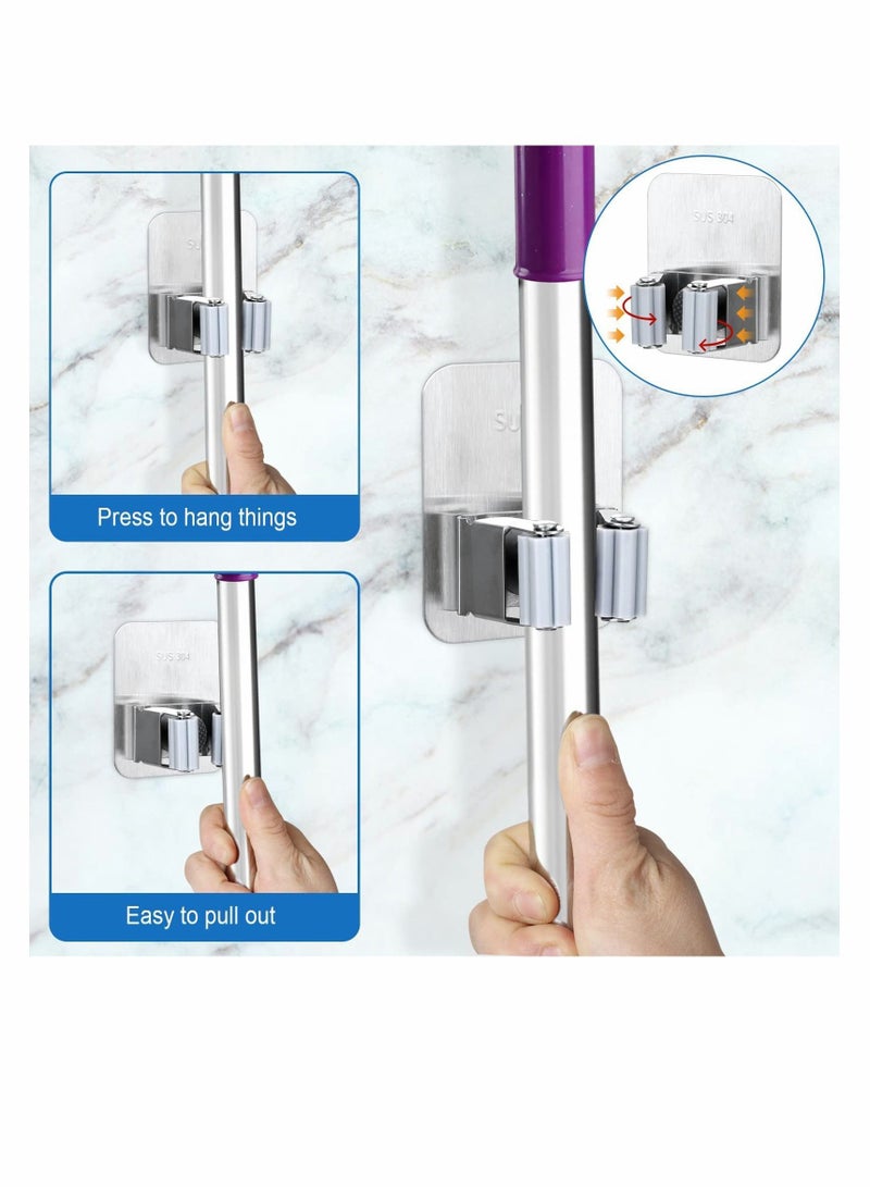 NIBEMINENT Mop Broom Holder, 3PCS Wall Mounted Clip Grippers, Self-Adhesive No Drilling Racks, Anti-Slip Utility Hooks for Home, Bathroom, Kitchen, Garden, Garage (Silver)  - Image 3