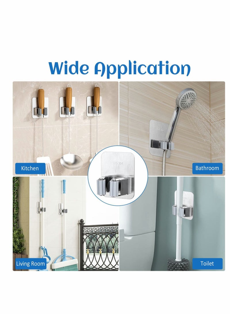 NIBEMINENT Mop Broom Holder, 3PCS Wall Mounted Clip Grippers, Self-Adhesive No Drilling Racks, Anti-Slip Utility Hooks for Home, Bathroom, Kitchen, Garden, Garage (Silver)  - Image 5