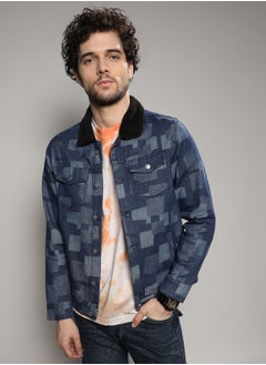 Campus Sutra Men's Navy Blue Bar Striped Quilted Jacket  - Image 2