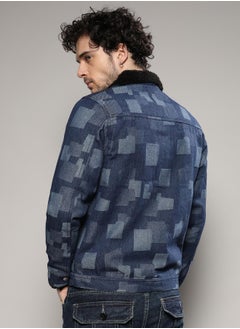 Campus Sutra Men's Navy Blue Bar Striped Quilted Jacket  - Image 5