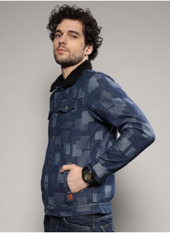 Campus Sutra Men's Navy Blue Bar Striped Quilted Jacket  - Image 3