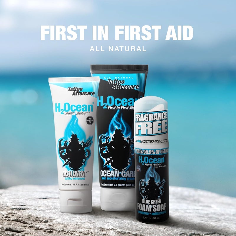 Simple practical structure Extreme Tattoo Care Complete Tattoo Aftercare Kit For Hard to Heal Tattoos, Including All Natural Moisturizing Blue Green Soap, Healing Aquatat Ointment, & Moisturizing Care Cream Globally spread simple design - Image 5