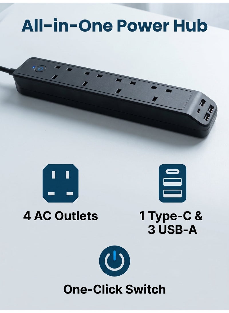 منفذ طاقة عالمي للشحن، مقبس USB، وظيفة توقيت، شريط طاقة قابل للتوسيع - Image 1
