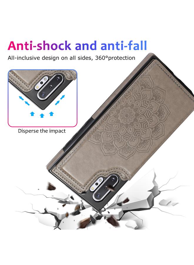 اس-توب جراب لهاتف Samsung Galaxy Note 10 Plus بنمط ماندالا مزدوج الإبزيم مصنوع من مادة البولي يوريثان الحراري والبولي يوريثان الحراري مع فتحات للبطاقات وحامل وإطار للصور - Image 5