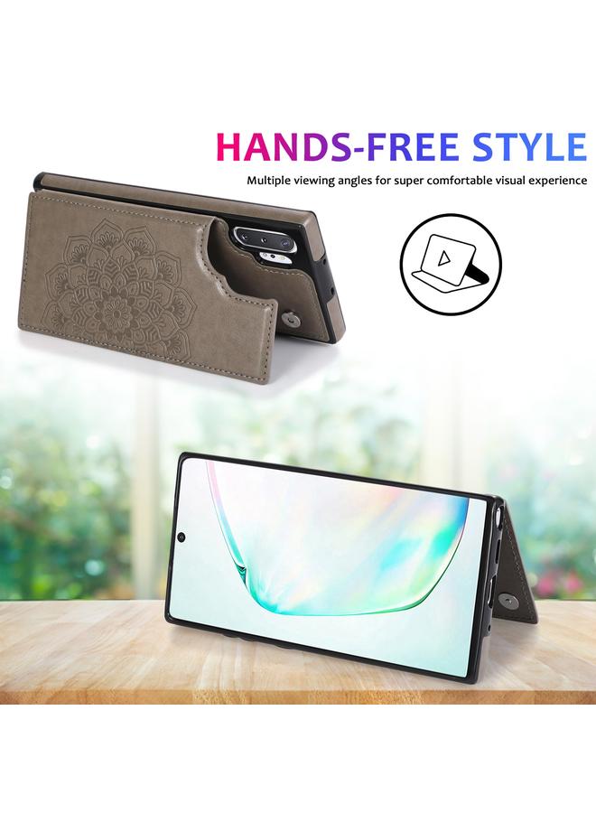 اس-توب جراب لهاتف Samsung Galaxy Note 10 Plus بنمط ماندالا مزدوج الإبزيم مصنوع من مادة البولي يوريثان الحراري والبولي يوريثان الحراري مع فتحات للبطاقات وحامل وإطار للصور - Image 4