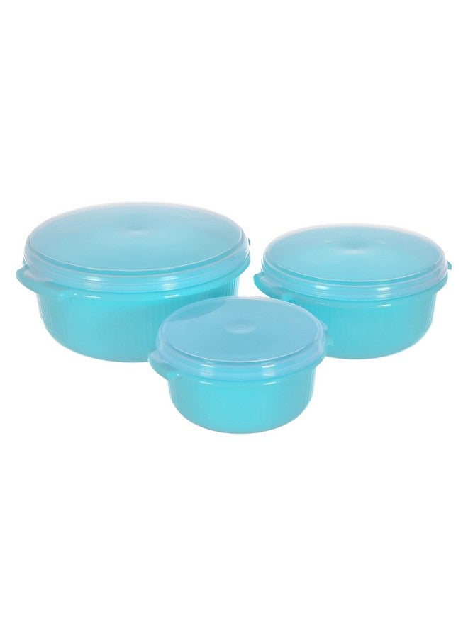 Kuber Industries 3 Piece Multiuses Plastic Serving/Mixing Bowls, Food Storage Containers Set With Lid, (3200ml, 1800ml, 1000ml) (Blue)-46KM0321 - Image 1