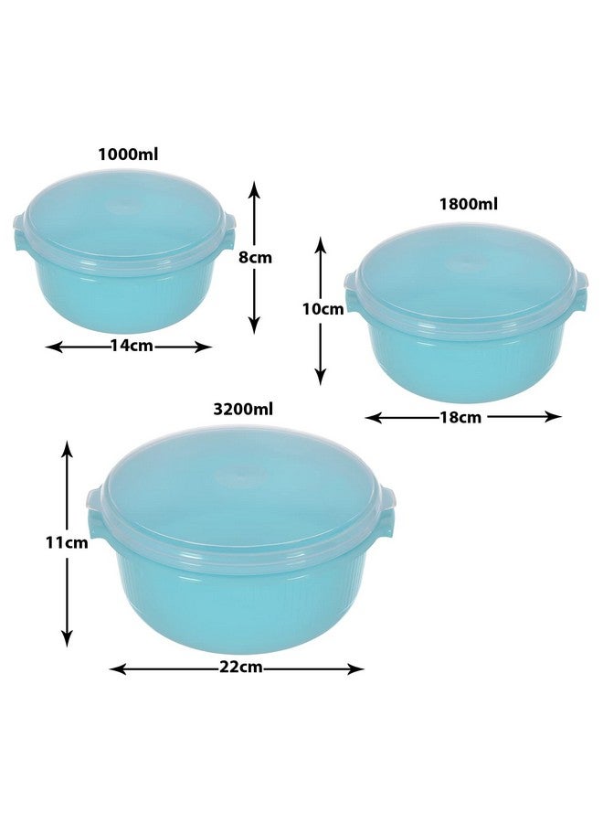 Kuber Industries 3 Piece Multiuses Plastic Serving/Mixing Bowls, Food Storage Containers Set With Lid, (3200ml, 1800ml, 1000ml) (Blue)-46KM0321 - Image 5