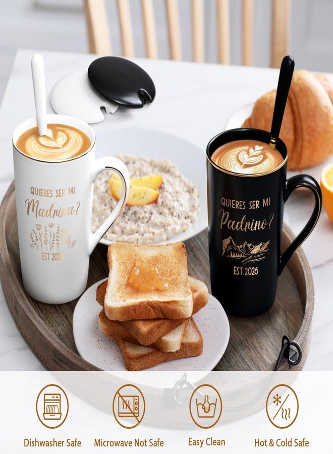 Maustic Godparents Proposal Gift, Godmother Godfather Proposal Gift, Quieres Ser Mi Madrina Padrino Est 2026 Mugs Set, Quieren Ser Mis Padrinos De Bautizo, Padrino Madrina Gifts, 14 Oz Black & White - Image 5