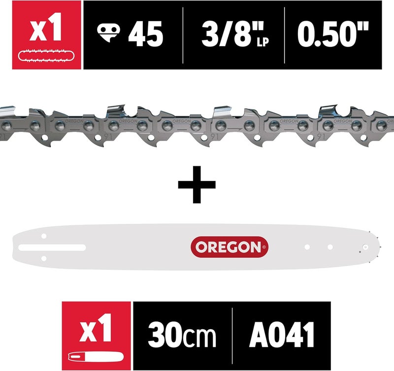 Oregon 12” Chainsaw Bar & S45 Chain, Fits Echo, Makita, Craftsman, Husqvarna and More (27792) - Image 1