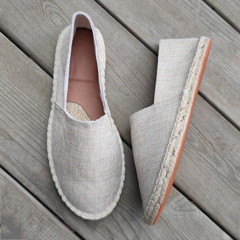 Summer Alinen Shoes Straw Woven Vintage Fisherman Shoes Cloth Shoes Mens Lazy Shoes Casual Shoes Canvas Shoes Mens Shoes Trendy Shoes Light brown 