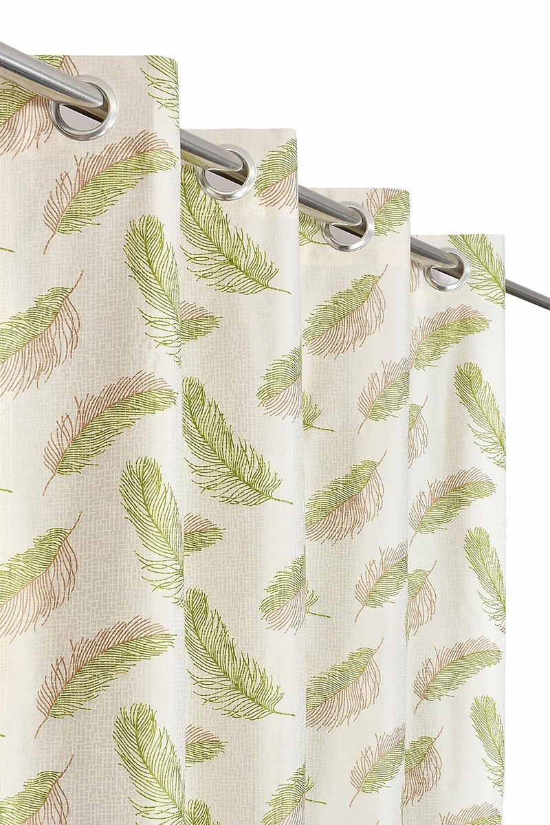 Yarnis Yarnis Feather Printed LightFiltering Curtains 5 Feet Long Set of 2 for Window Living Room Green Parda - Image 2