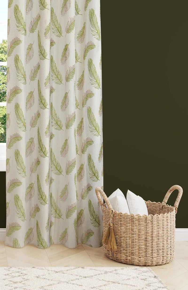 Yarnis Yarnis Feather Printed LightFiltering Curtains 5 Feet Long Set of 2 for Window Living Room Green Parda - Image 5