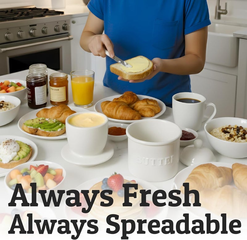 Priority Chef PriorityChef French Butter Crock with Lid, Keep Butter Spreadable & Fresh, Butter Keeper to Leave On Counter, French Butter Dish Perfect for Bread and Toast, Ideal Kitchen Gift, White - Image 4