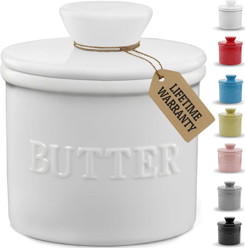 Priority Chef PriorityChef French Butter Crock with Lid, Keep Butter Spreadable & Fresh, Butter Keeper to Leave On Counter, French Butter Dish Perfect for Bread and Toast, Ideal Kitchen Gift, White - Image 1