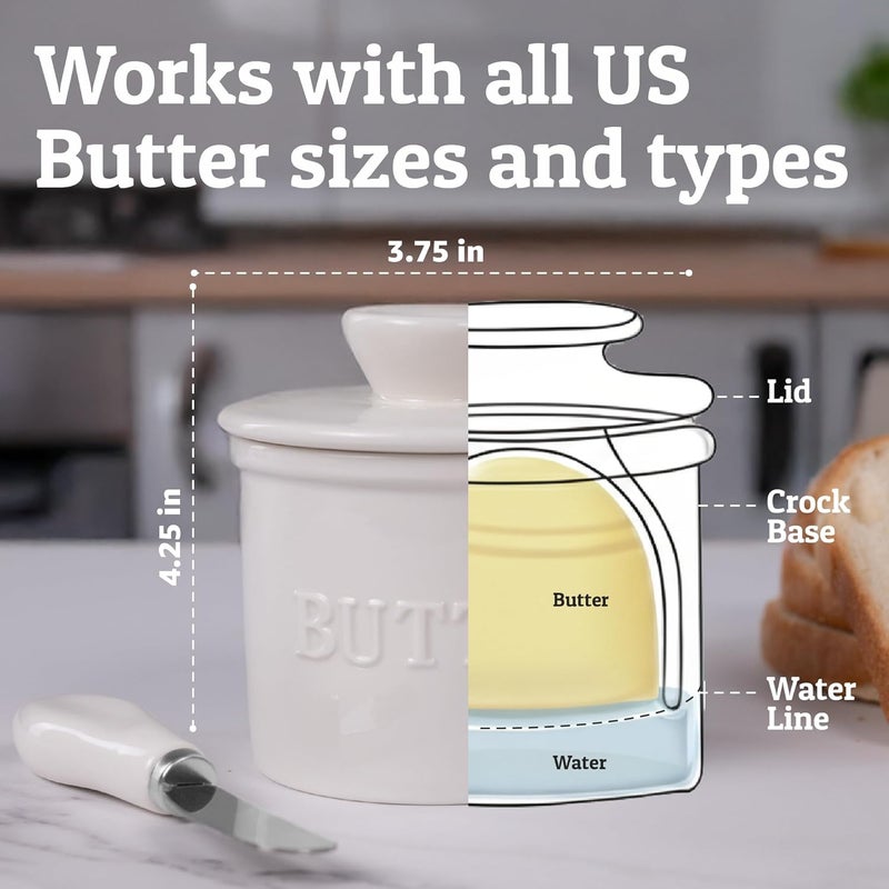 Priority Chef PriorityChef French Butter Crock with Lid, Keep Butter Spreadable & Fresh, Butter Keeper to Leave On Counter, French Butter Dish Perfect for Bread and Toast, Ideal Kitchen Gift, White - Image 5