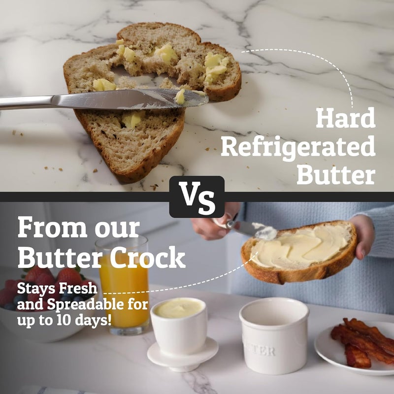 Priority Chef PriorityChef French Butter Crock with Lid, Keep Butter Spreadable & Fresh, Butter Keeper to Leave On Counter, French Butter Dish Perfect for Bread and Toast, Ideal Kitchen Gift, White - Image 2