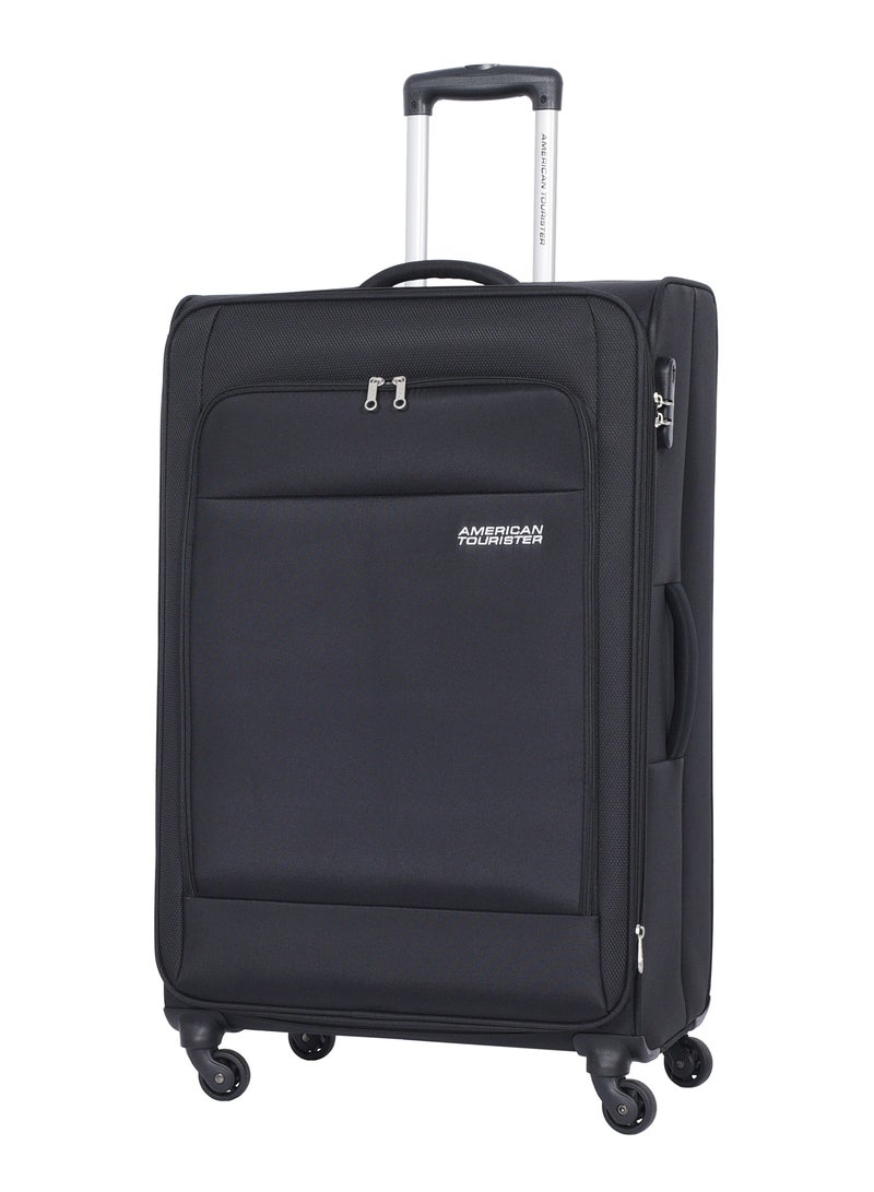 AMERICAN TOURISTER Oakland Suitcase, Check-In Size 78 cm / 29 inch, Spinner Wheels, Soft Top, 100% Polyester, Black|TSA Lock|Front Pocket Storage Compartment|Expandable - 3 Years International Warranty - Image 1