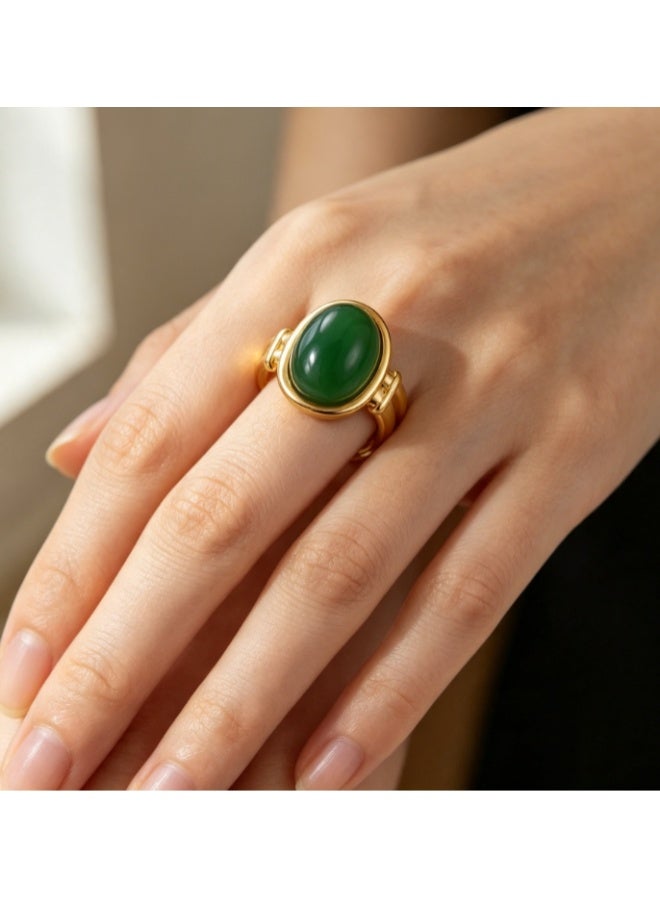 LATEEN 18K Gold Plated Stainless Steel Malachite Open Ring with Luxury LED Light Gift Box, High-End Statement Jewelry Gift for Men & Women - Image 2