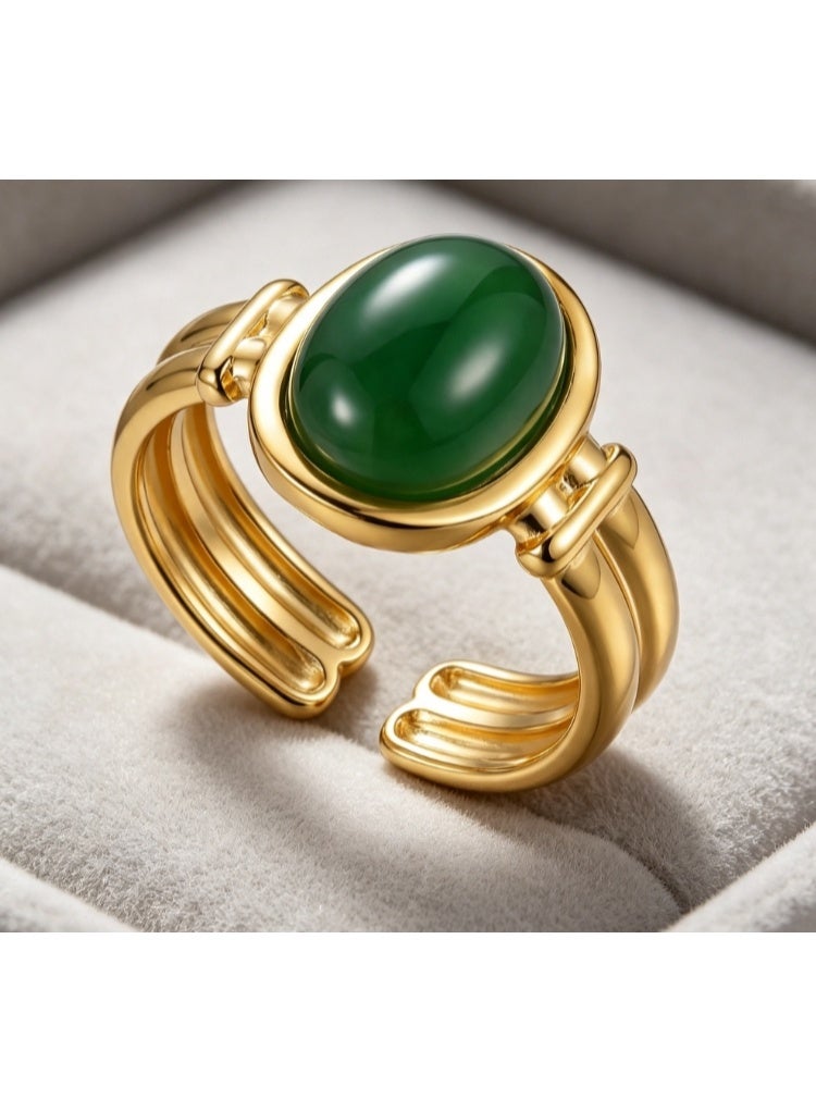 LATEEN 18K Gold Plated Stainless Steel Malachite Open Ring with Luxury LED Light Gift Box, High-End Statement Jewelry Gift for Men & Women - Image 4