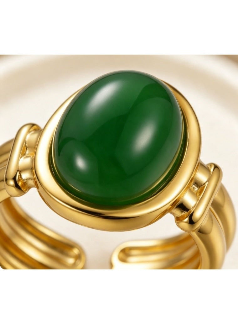 LATEEN 18K Gold Plated Stainless Steel Malachite Open Ring with Luxury LED Light Gift Box, High-End Statement Jewelry Gift for Men & Women - Image 3