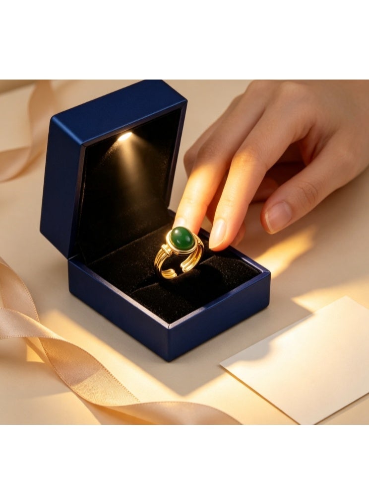LATEEN 18K Gold Plated Stainless Steel Malachite Open Ring with Luxury LED Light Gift Box, High-End Statement Jewelry Gift for Men & Women - Image 5