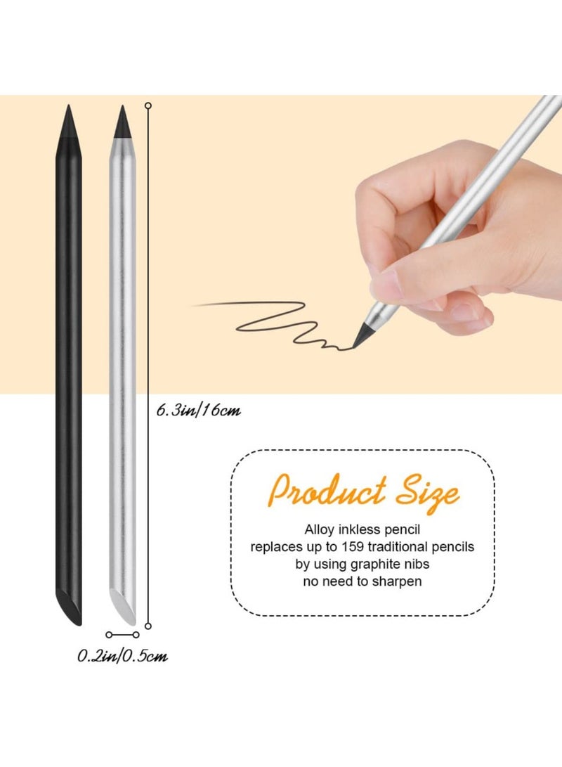 GNAFOTU Metal Inkless Pencil, Infinity Pencil, Reusable Everlasting Pencil, Replaceable Nib Pencil, with 2 Replaceable Nib for Writing Drawing Students Home Office School Supplies (2PCS)  - Image 2