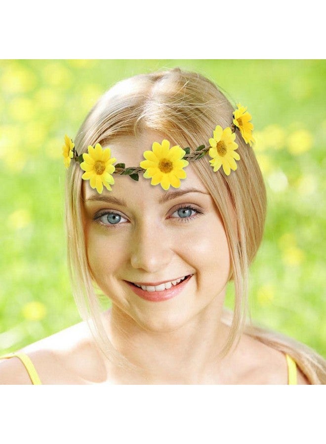 Cinaci 14 Pack Handmade Hawaiian Beach Bohemian Boho Adjustable Sunflower Flower Crowns Headbands Wreath Tiara Garland Wedding Party Headpieces For Women Girls Brides Bridesmaids Teens - Image 4