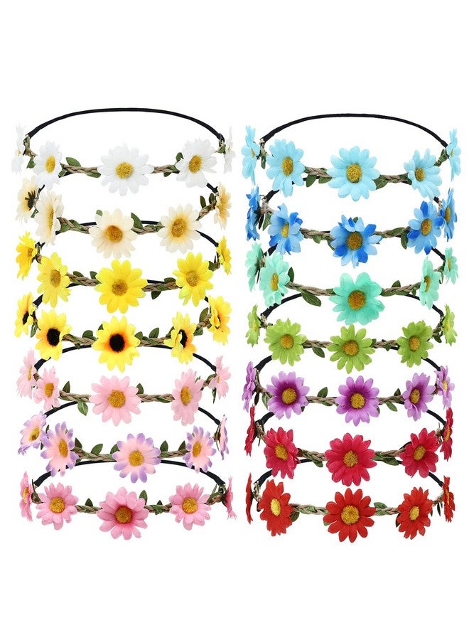 Cinaci 14 Pack Handmade Hawaiian Beach Bohemian Boho Adjustable Sunflower Flower Crowns Headbands Wreath Tiara Garland Wedding Party Headpieces For Women Girls Brides Bridesmaids Teens - Image 3