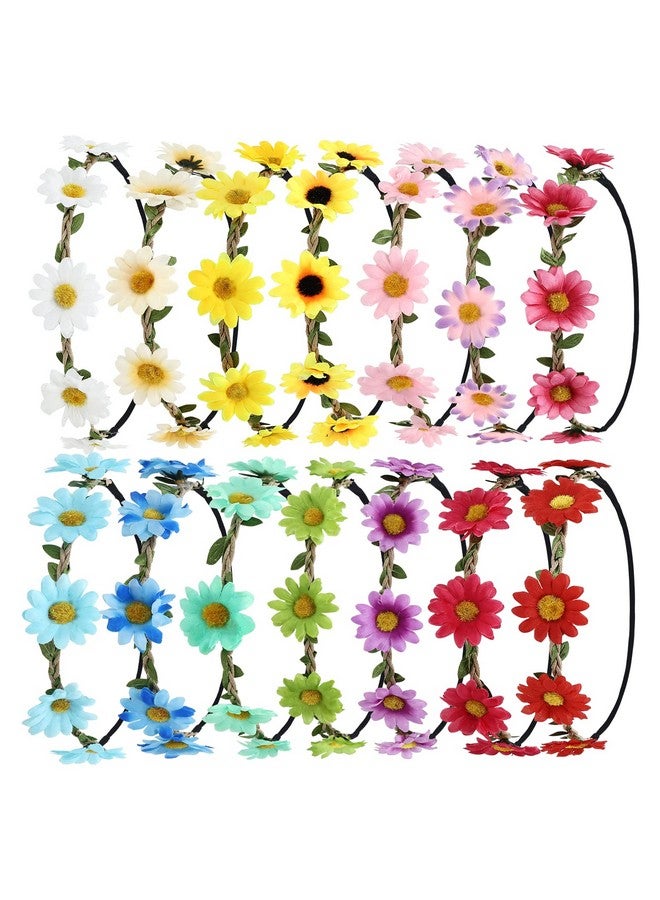 Cinaci 14 Pack Handmade Hawaiian Beach Bohemian Boho Adjustable Sunflower Flower Crowns Headbands Wreath Tiara Garland Wedding Party Headpieces For Women Girls Brides Bridesmaids Teens - Image 1