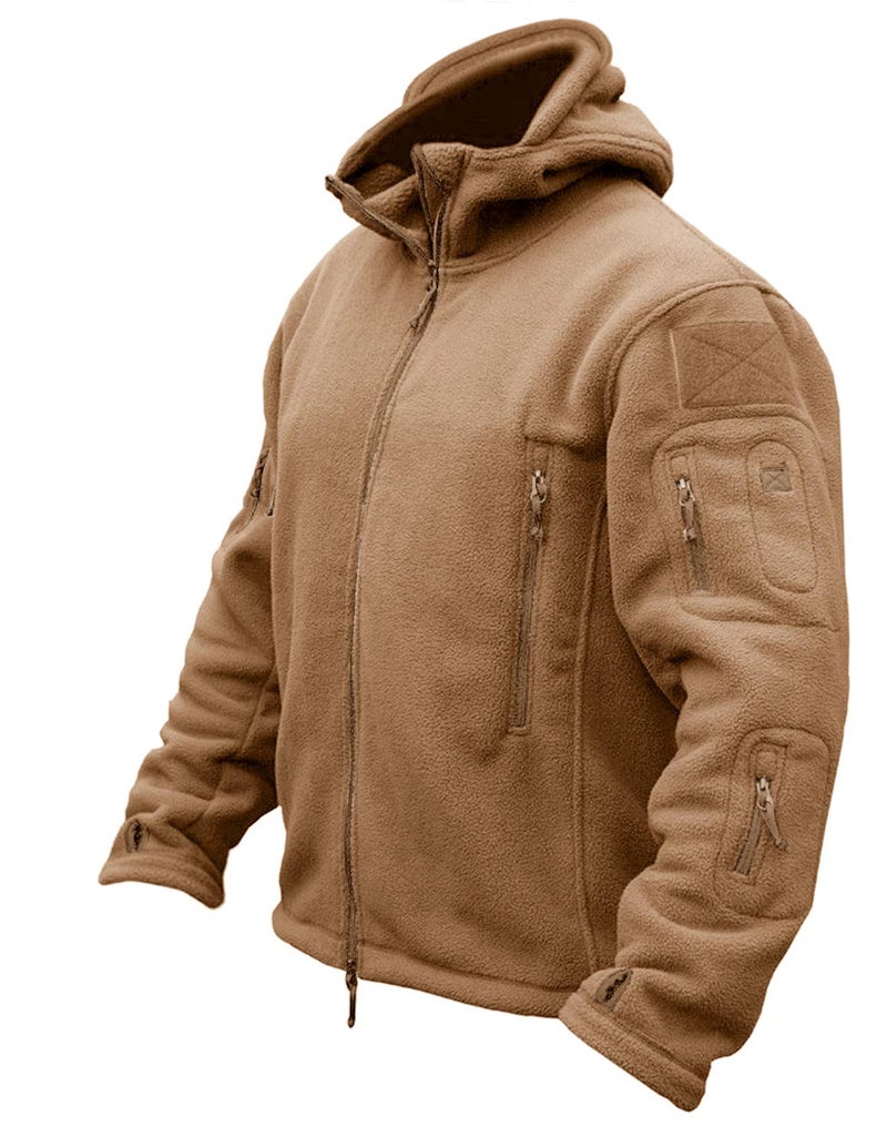 CRYSULLY Men Winter Cotton Casual Fishing Hoodie Windproof Soft Fleece Outdoor Snow Jacket Ski Coat Brown