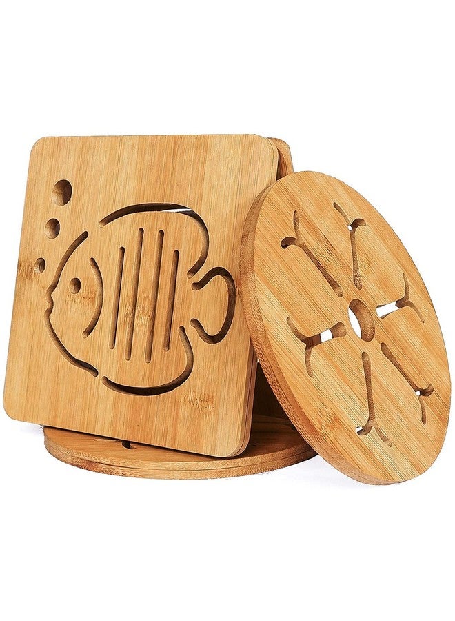 pepplo Wood Coasters for Drinks, Cup Drink Coasters Set Coasters Large Natural Wood Stackable Reusable Coasters for Home Office Coffee Table (Random Pattern, Set of 4) - Image 1