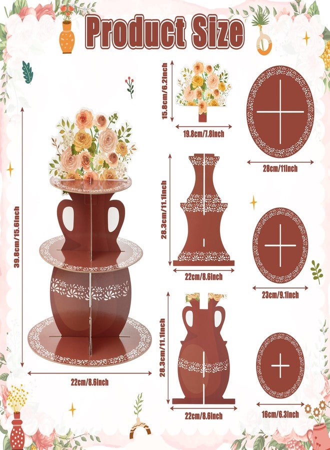 ANGOLIO De Barro Mexicanos Cupcake Stand Party Supplies - 3 Tier Mexican Flower Birthday Cupcake Tower Taco Dessert Holder Display Party Decorations for Wedding Baby Shower Birthday Fiesta (Brown) - Image 2