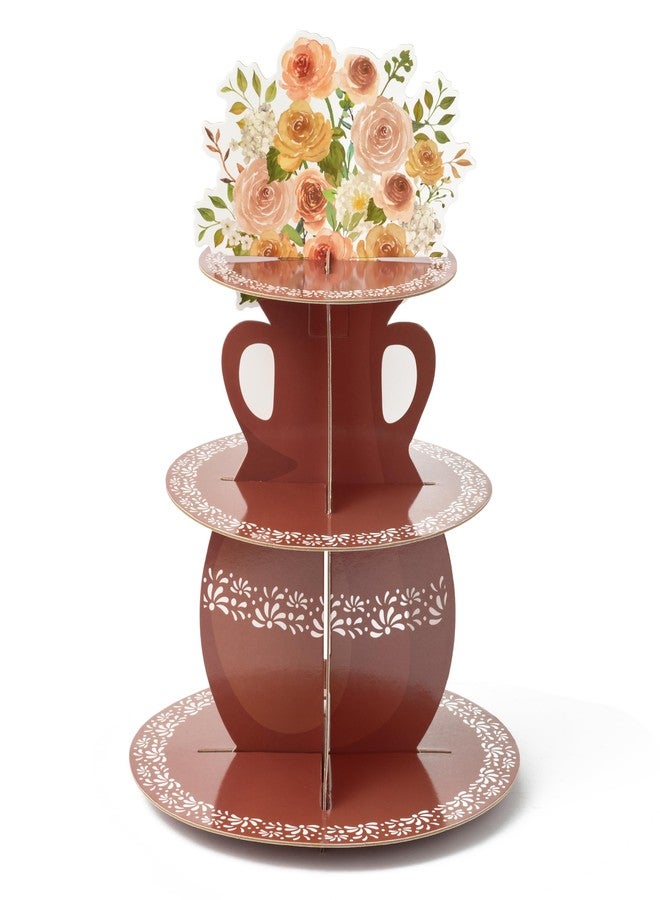 ANGOLIO De Barro Mexicanos Cupcake Stand Party Supplies - 3 Tier Mexican Flower Birthday Cupcake Tower Taco Dessert Holder Display Party Decorations for Wedding Baby Shower Birthday Fiesta (Brown) - Image 1