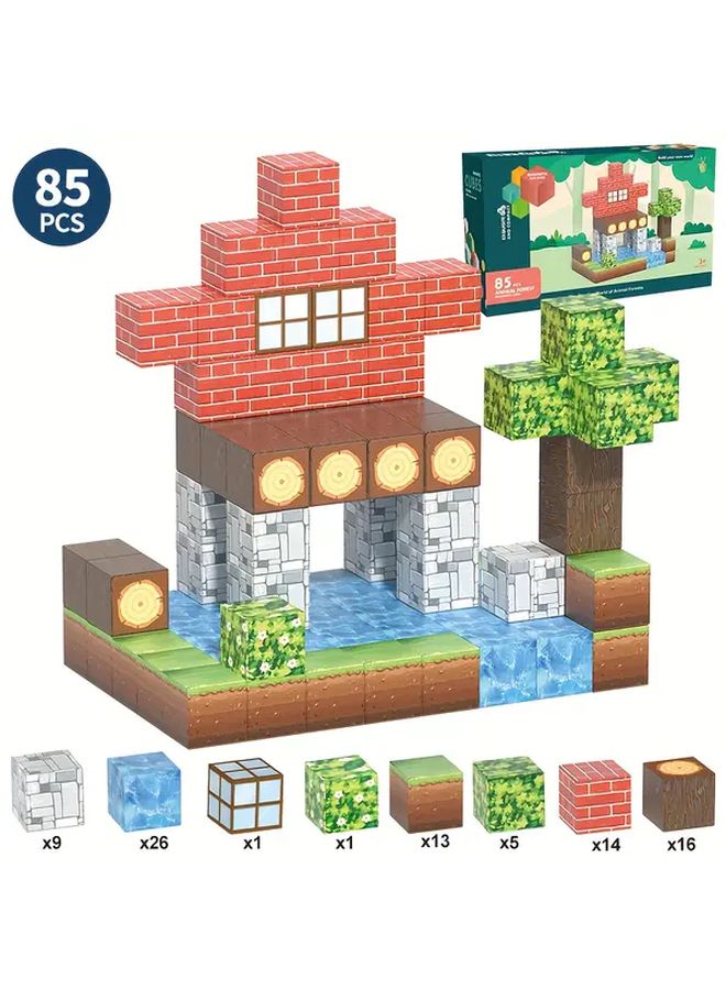 85 Pcs Magnetic Tiles Mini Travel Building Blocks DIY Forest Set Learning Gifts - Image 1