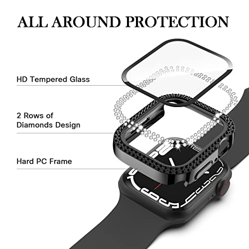 Adepoy for Apple Watch Case 44mm Series 6/5/4/SE with Tempered Glass Screen Protector, Double Bling Case Crystal Diamonds Rhinestone Bumper Overall Hard PC Slim Protective Cover For iWatch 44mm, Black - Image 4