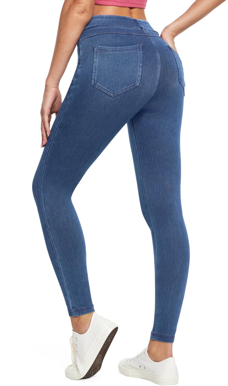 IUGA Stretchy Jeans for Women High Waist Jeggings Tummy Control Skinny Jeans Pull on Leggings with Pockets Trendy Casual(Stormy Blue, X-Large) - Image 1