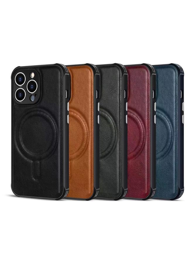 Zaboon Case For iPhone 12 Pro Max Crazy Horse Cowhide Leather Magnetic Phone Case - Image 2