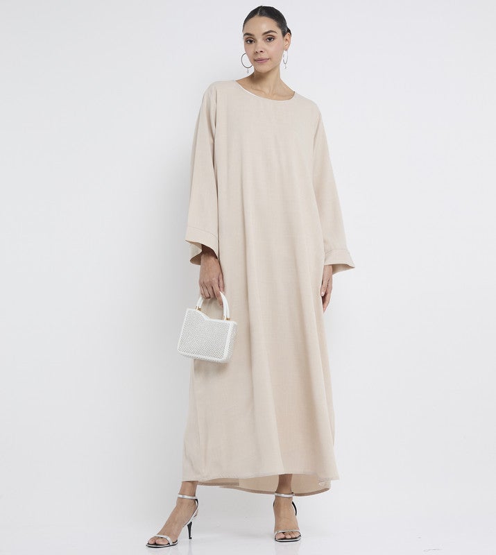 ROZA Casual beige abaya with stylish buttons - Image 1