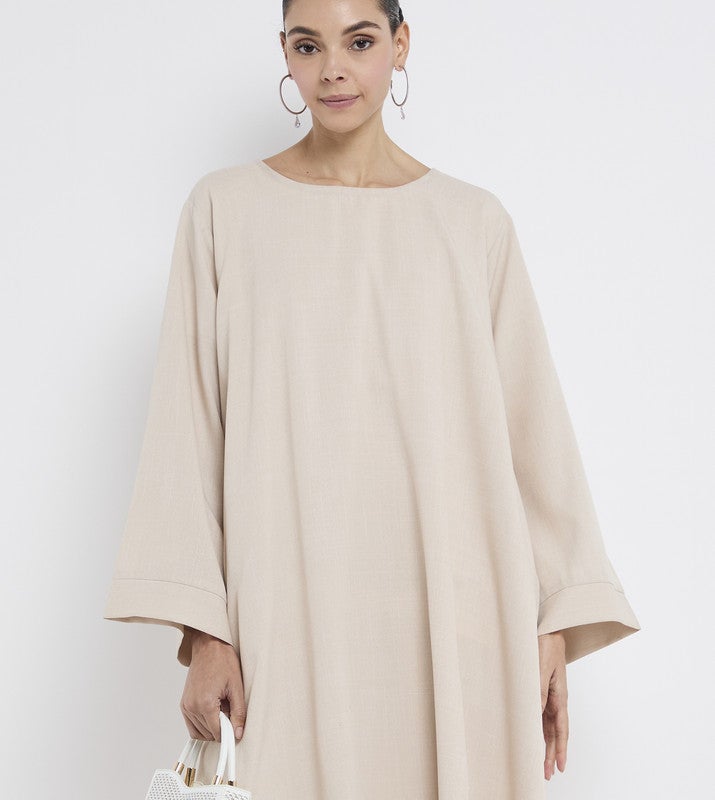 ROZA Casual beige abaya with stylish buttons - Image 2