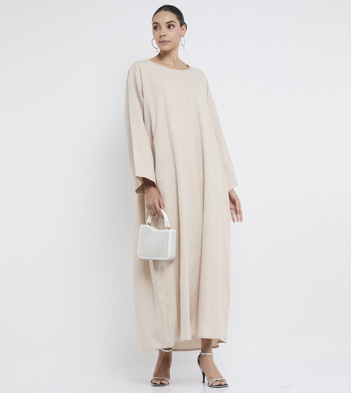 ROZA Casual beige abaya with stylish buttons - Image 3