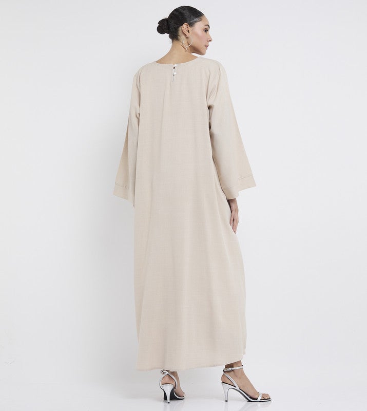 ROZA Casual beige abaya with stylish buttons - Image 4