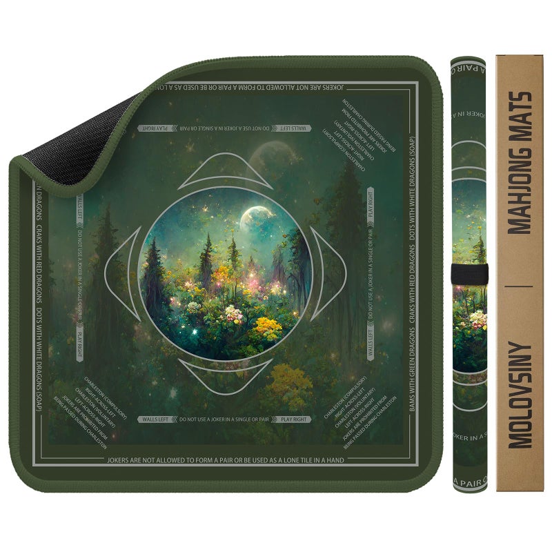 molovsiny Mahjong Mat 31.5 Inch Square - Non-Slip Durable Table Cover for Mahjong/Card/Domino Games, Rolled Shipping with Storage Pockets & Noise Reduction, Premium Gift for Women(Moonlit Forest) - Image 1