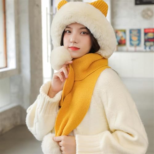 THE DDS STORE Winter Hat Scarf Set Knitted Winter Cap for Women Woolen Cap Attached with Mufflers for Girls & Ladies Stylish Soft Knitted Fleece Lined Pom-Pom Hat (in, Alpha, Free Size, Dark-Pink) - Image 4