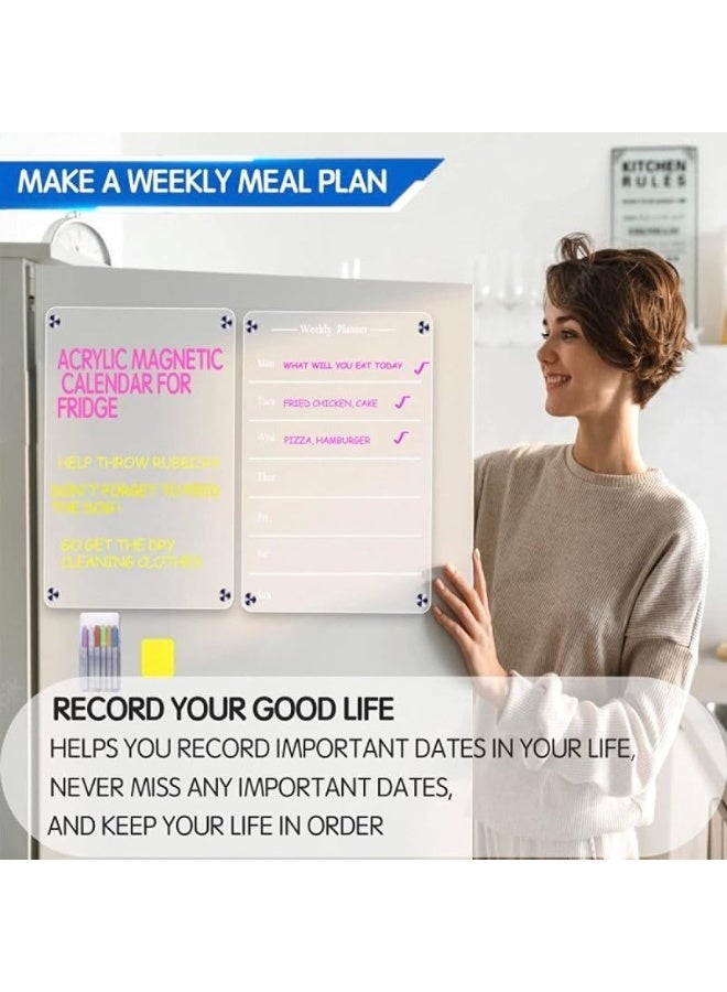 كازادورا منظم أسبوعي مغناطيسي للثلاجة من CAZADORA – عدد ٢ لوحات أكريليك شفافة قابلة للمسح – بحجم 22.9×33 سم – تثبيت مغناطيسي قوي – تشمل ٦ أقلام كتابة ملونة (أزرق، بنفسجي، أبيض) – تخطيط أسبوعي من الأحد إلى السبت – تصميم أنيق يندمج مع أي ديكور مطبخ – قابلة لإعادة الاستخدام وخالية من الأشباح وآثار الكتابة – مثالية للمنزل، المكتب، المدرسة – لتخطيط الوجبات، الجداول، قوائم التسوق، الملاحظات، وتتبع المهام – حبر واضح سريع الجفاف – سهلة المسح والتنظيف – تساعد في تنظيم الروتين اليومي للأطفال والعائلات – خيار هدية مثالي للأمهات والمعلمين والطلاب – صديقة للبيئة وبديل عملي للورق التقليدي – متينة وجاهزة للاستخدام اليومي - Image 2