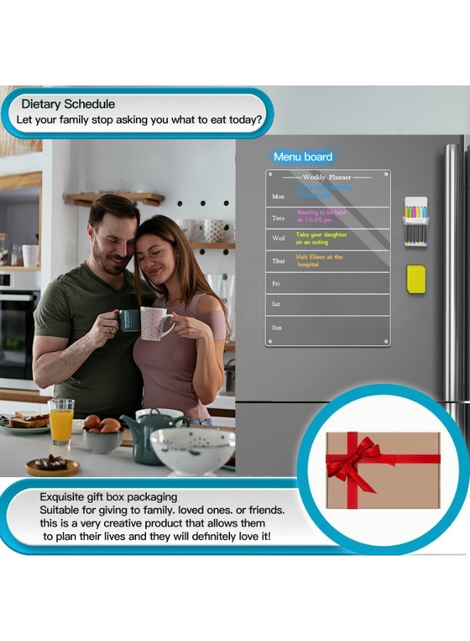 كازادورا منظم أسبوعي مغناطيسي للثلاجة من CAZADORA – عدد ٢ لوحات أكريليك شفافة قابلة للمسح – بحجم 22.9×33 سم – تثبيت مغناطيسي قوي – تشمل ٦ أقلام كتابة ملونة (أزرق، بنفسجي، أبيض) – تخطيط أسبوعي من الأحد إلى السبت – تصميم أنيق يندمج مع أي ديكور مطبخ – قابلة لإعادة الاستخدام وخالية من الأشباح وآثار الكتابة – مثالية للمنزل، المكتب، المدرسة – لتخطيط الوجبات، الجداول، قوائم التسوق، الملاحظات، وتتبع المهام – حبر واضح سريع الجفاف – سهلة المسح والتنظيف – تساعد في تنظيم الروتين اليومي للأطفال والعائلات – خيار هدية مثالي للأمهات والمعلمين والطلاب – صديقة للبيئة وبديل عملي للورق التقليدي – متينة وجاهزة للاستخدام اليومي - Image 5