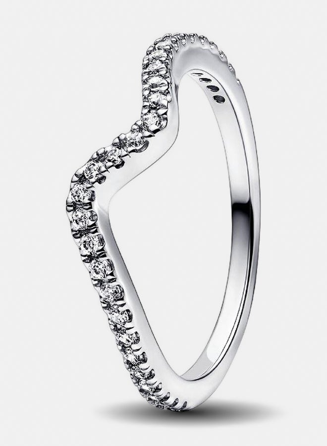PANDORA Wave Sterling Silver Ring with Clear Cubic Zirconia