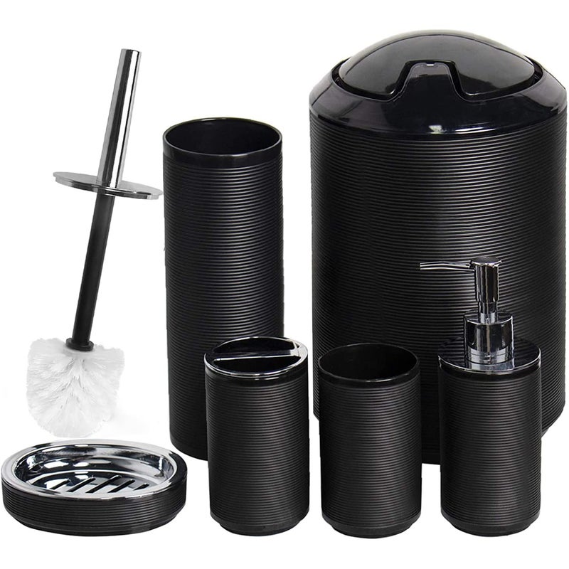 CERBIOR Bathroom Accessories Set 6 Piece Bath Ensemble Includes Soap Dispenser Toothbrush Holder Toothbrush Cup Soap Dish for Decorative Countertop and Housewarming Gift Black