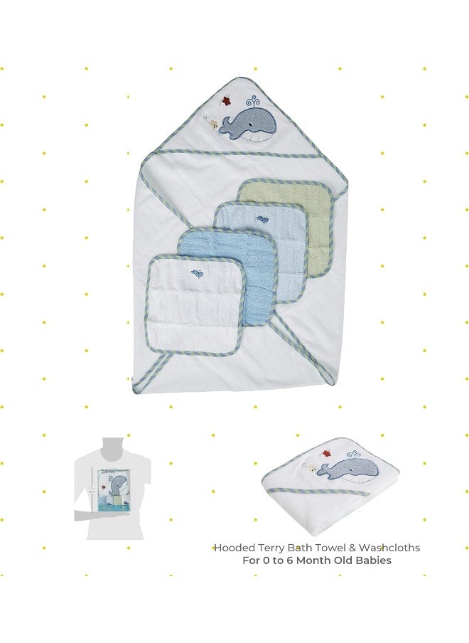 Spasilk Spasilk Bath Hooded Towels & Washcloths Set for Babies, Hooded Terry Bath Towel & 4 Washcloths, Blue  - Image 2