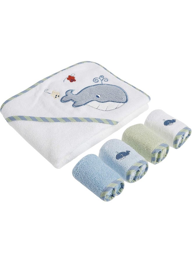 Spasilk Spasilk Bath Hooded Towels & Washcloths Set for Babies, Hooded Terry Bath Towel & 4 Washcloths, Blue  - Image 1